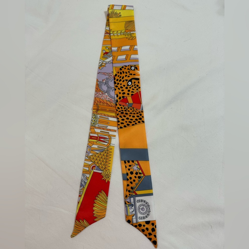 ORANGE LEOPARD CHEETAH PRINT SKINNY SCARF BAG HANDLE WRAP TIE PURSE HAIR RIBBON - Picture 6 of 11